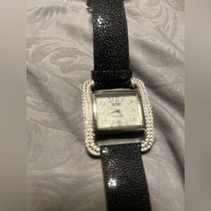 Embellished Black Women’s Watch with Crystal Accent